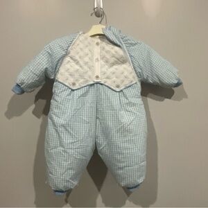 Vintage Quiltex Quilted Snowsuit Blue White Gingham Size 12 Months
